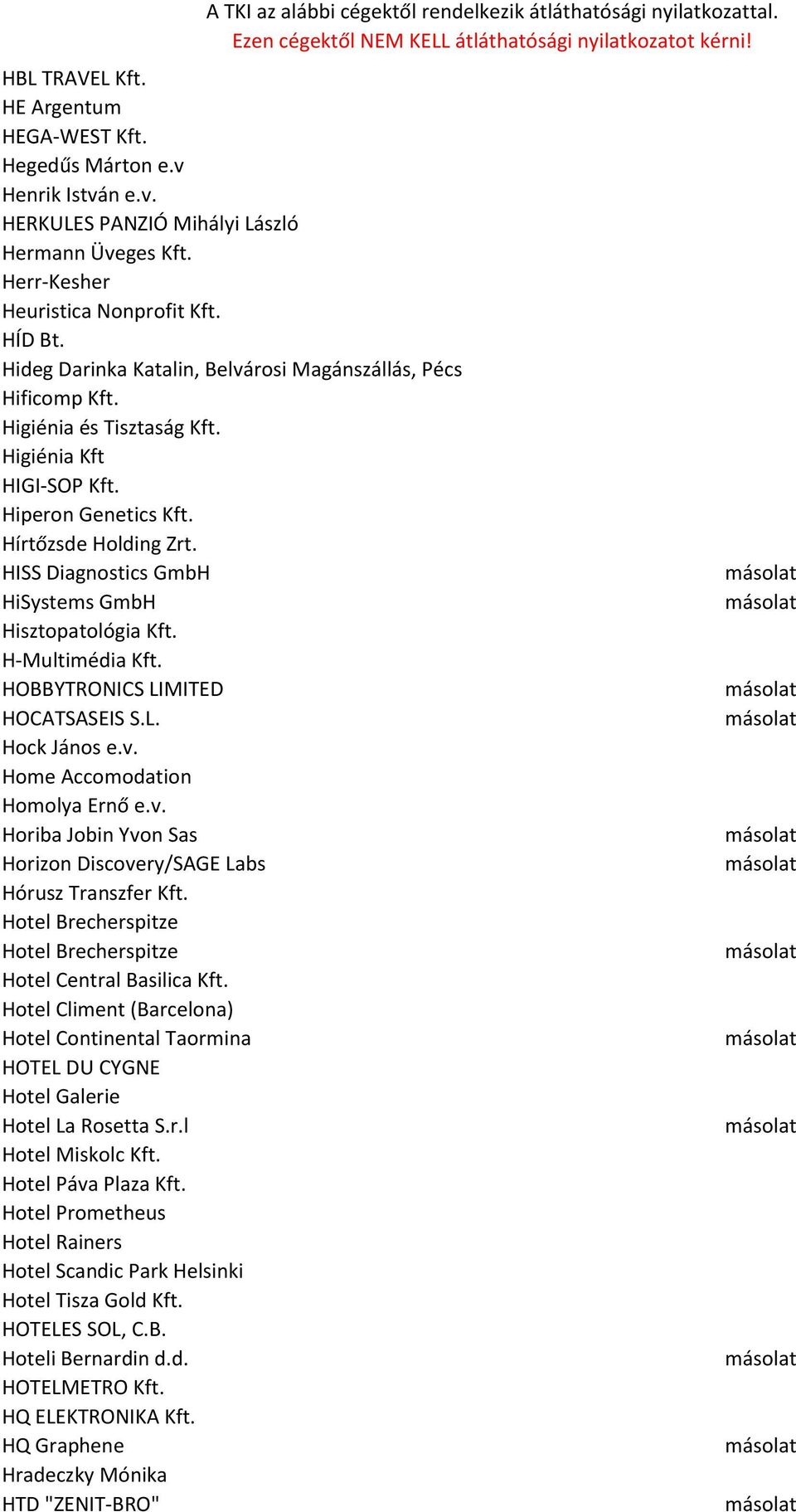HISS Diagnostics GmbH HiSystems GmbH Hisztopatológia Kft. H-Multimédia Kft. HOBBYTRONICS LIMITED HOCATSASEIS S.L. Hock János e.v.