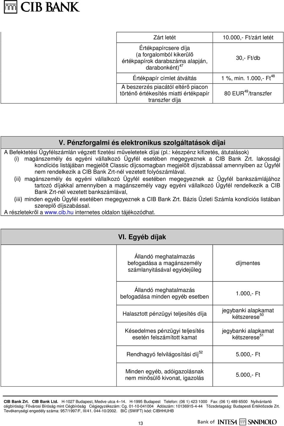 Pénzforgalmi és elektronikus szolgáltatások díjai A Befektetési Ügyfélszámlán végzett fizetési műveletetek díjai (pl.