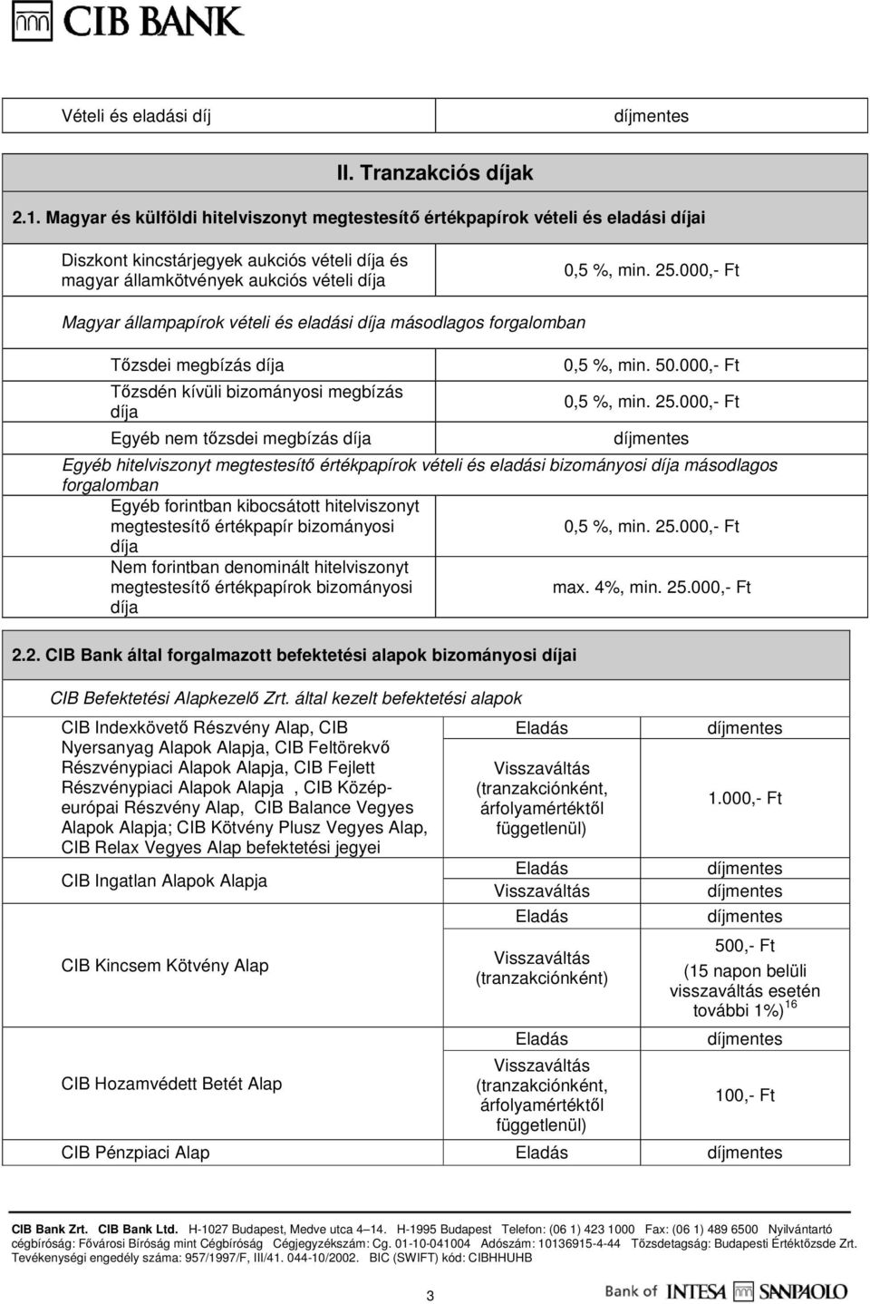 000,- Ft Magyar állampapírok vételi és eladási díja másodlagos forgalomban Tőzsdei megbízás díja Tőzsdén kívüli bizományosi megbízás díja Egyéb nem tőzsdei megbízás díja 0,5 %, min. 50.