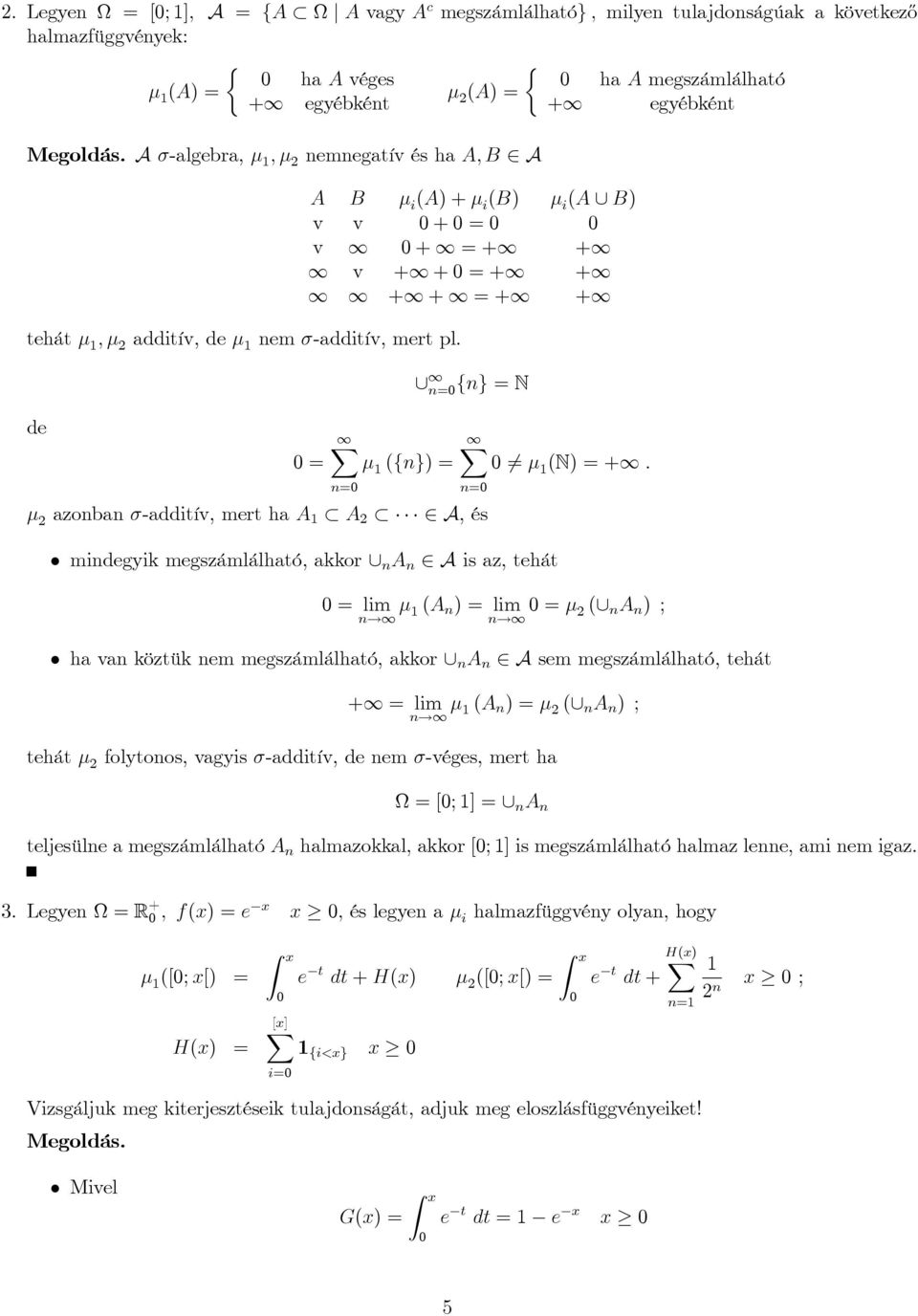 d A B i (A) + i (B) i (A [ B) v v + v + + + v + + + + + + + + (fg) [ fg N 6 (N) + : azoba -additív, mrt ha A A A, és midgyik mgszámlálható, akkor [ A A is az, thát lim! (A ) lim!