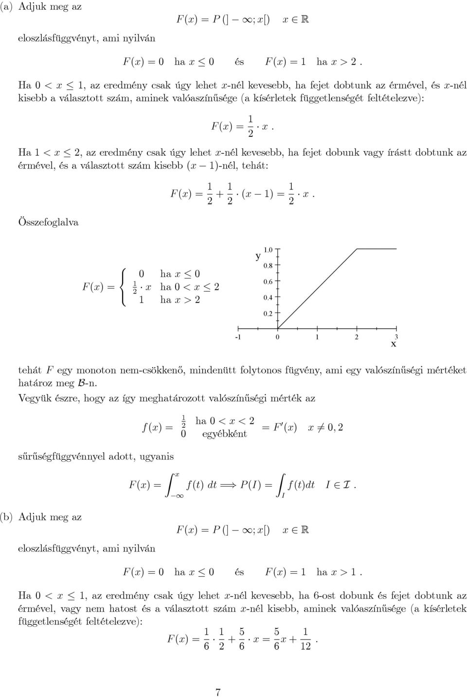 F (x) + (x ) x : < F (x) : ha x x ha < x ha x > y...6.. x thát F gy mooto m-csökk½o, midütt folytoos fügvéy, ami gy valószí½uségi mértékt határoz mg B-.