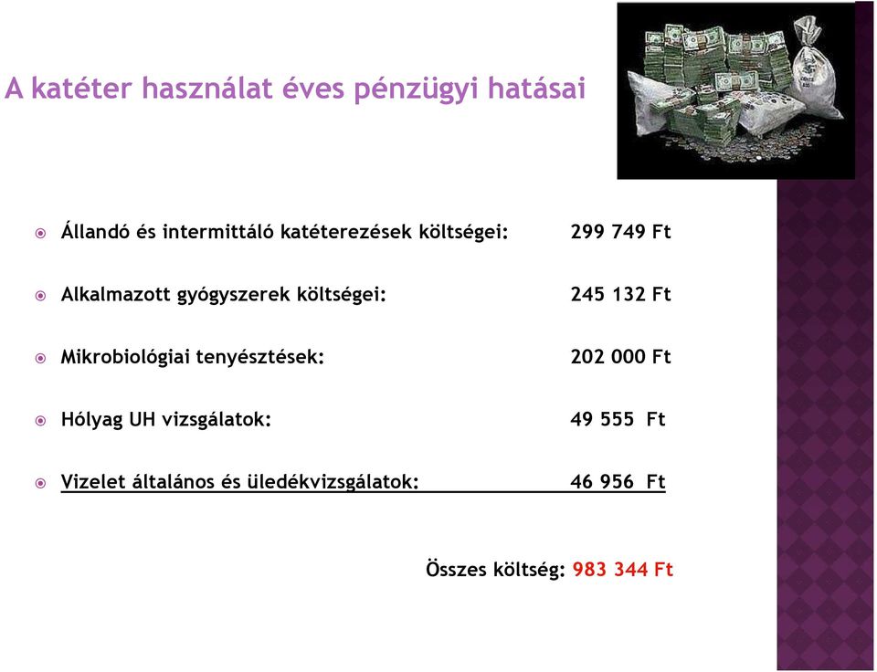 132 Ft Mikrobiológiai tenyésztések: 202 000 Ft Hólyag UH vizsgálatok: 49