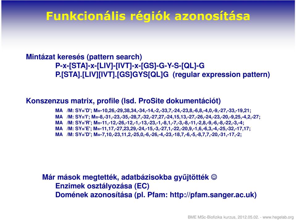 ProSite dokumentációt) MA /M: SY='D'; M=-10,26,-29,38,34,-34,-14,-2,-33,7,-24,-23,8,-6,8,-4,0,-9,-27,-33,-19,21; MA /M: SY='I';