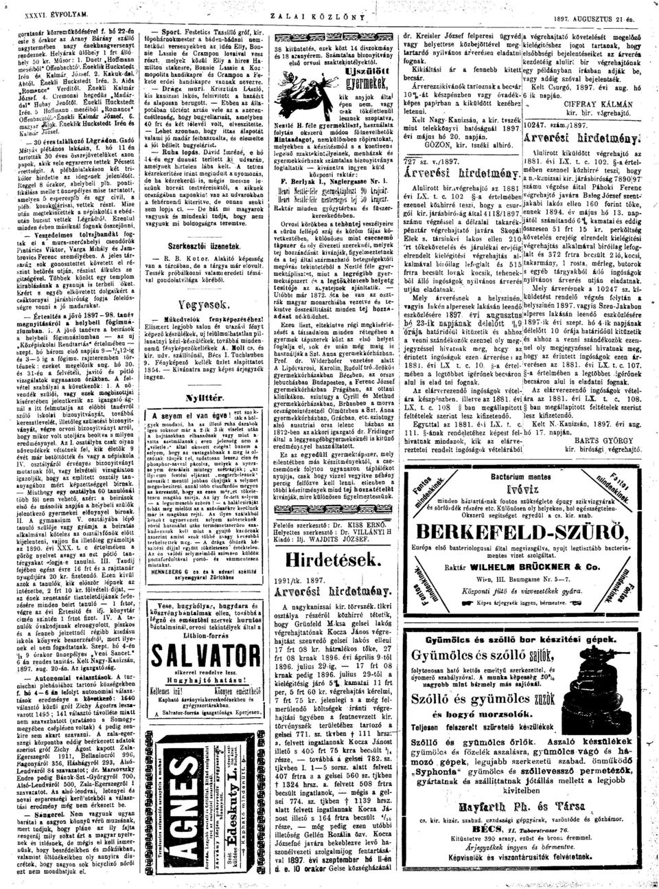 Énekli Klmár Jósef. 4. Cremni hegedűs.mdárdl* Hnby Jenőtől. Énekli Huckstedt Irén. 5 HíTmnn - meséiből.rmáncé" OffeubcntúJ-"Énekli Klmár Jósef. G. mgyr í^tk- Éneklik Huckstedt Irén és Klmár JŰseí.