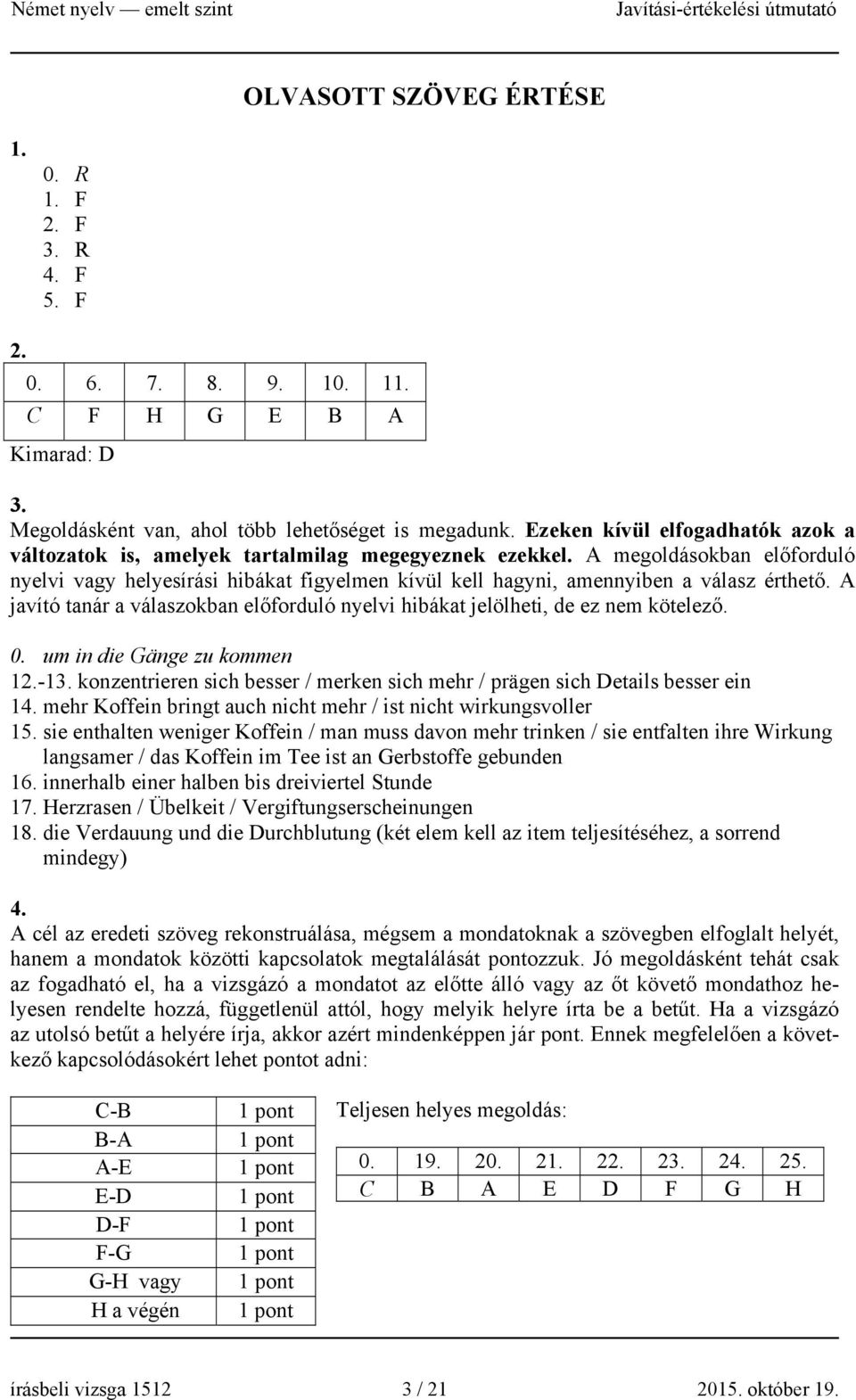 A megoldásokban előforduló nyelvi vagy helyesírási hibákat figyelmen kívül kell hagyni, amennyiben a válasz érthető.