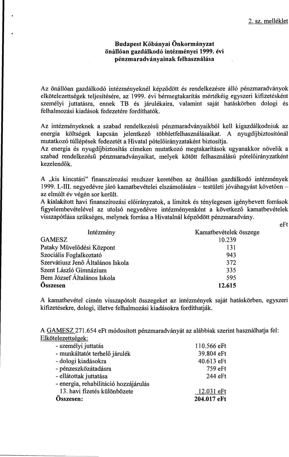 évi bérmegtakarítás mértékéig egyszeri kifizetésként személyi juttatásra, ennek TB és járulékaira, valamint saját hatáskörben dologi és felhalmozási kiadások fedezetére fordíthatók.