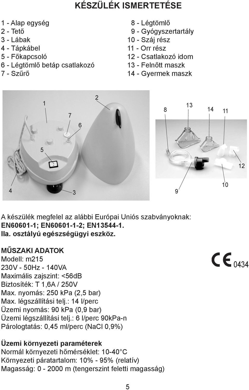 rész 5-54 Főkapcsoló --switch. Power cable. 12 12 11 - Csatlakozó --Fitting. Nosepiece. idom 6 - Air supply socket. 13 - Mask. 6-5Légtömlő - switch. betáp csatlakozó 1312 - Felnőtt - Fitting.