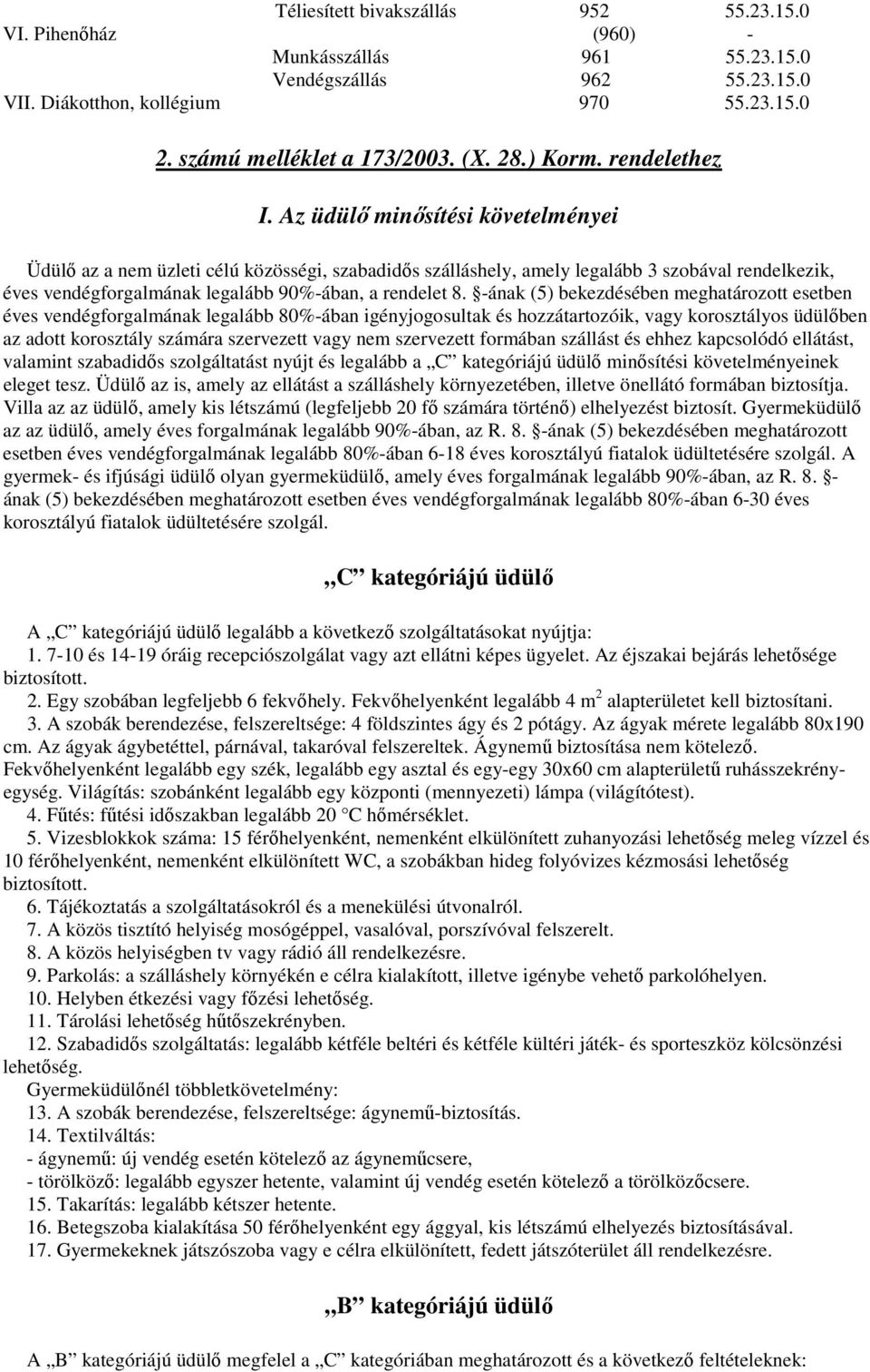 Az üdülő minősítési követelményei Üdülő az a nem üzleti célú közösségi, szabadidős szálláshely, amely legalább 3 szobával rendelkezik, éves vendégforgalmának legalább 90%-ában, a rendelet 8.