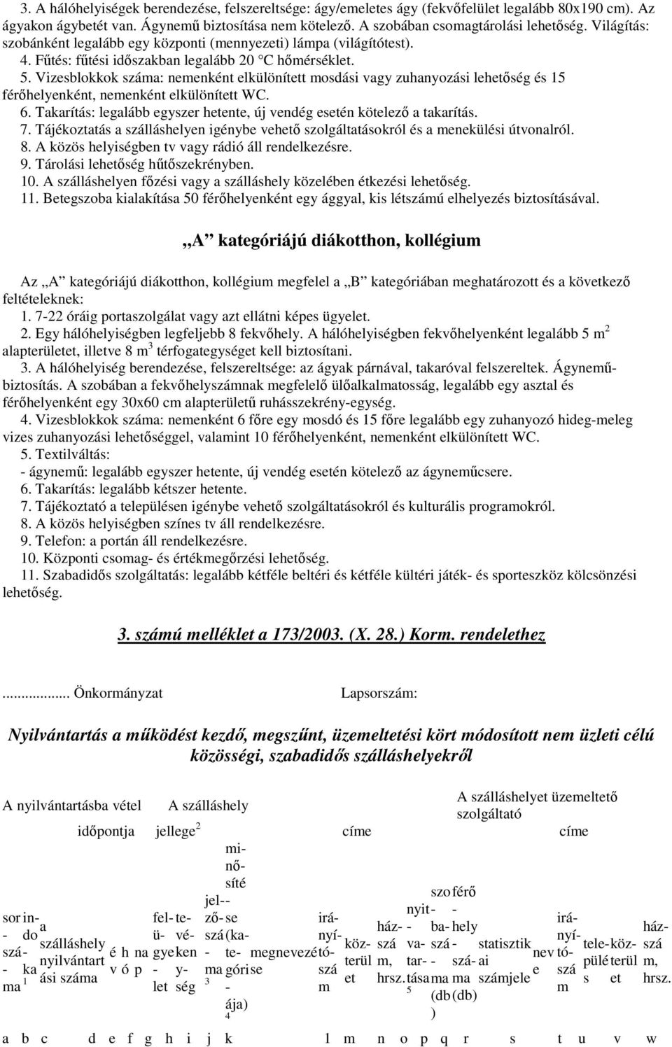 Vizesblokkok száma: nemenként elkülönített mosdási vagy zuhanyozási lehetőség és 15 férőhelyenként, nemenként elkülönített WC. 6.