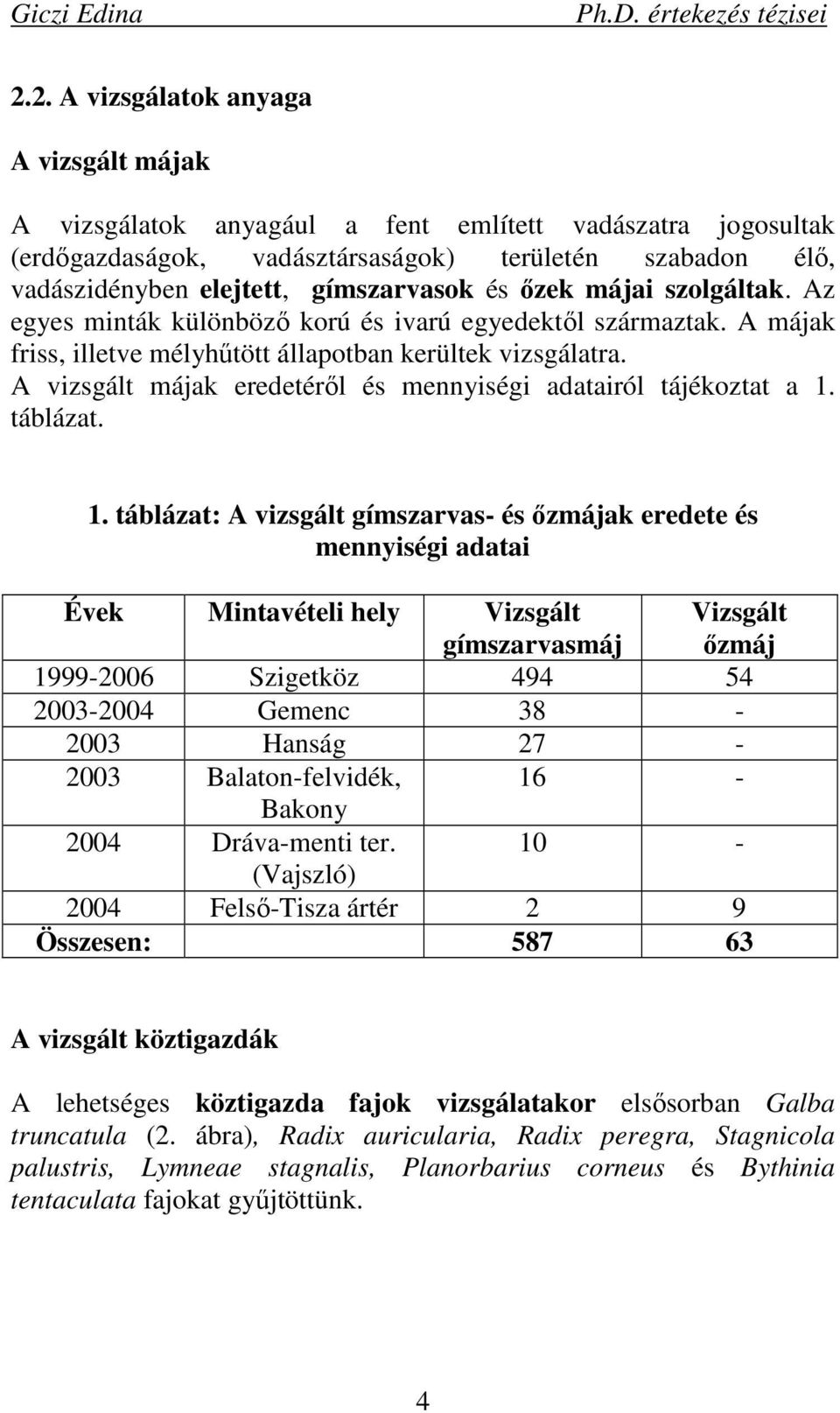 A vizsgált májak eredetérıl és mennyiségi adatairól tájékoztat a 1.