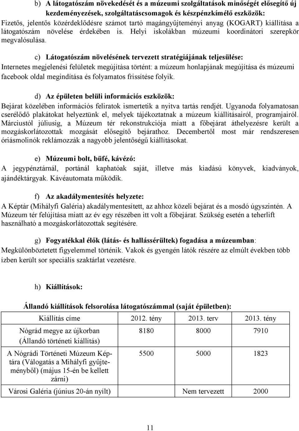 c) Látogatószám növelésének tervezett stratégiájának teljesülése: Internetes megjelenési felületek megújítása történt: a múzeum honlapjának megújítása és múzeumi facebook oldal megindítása és