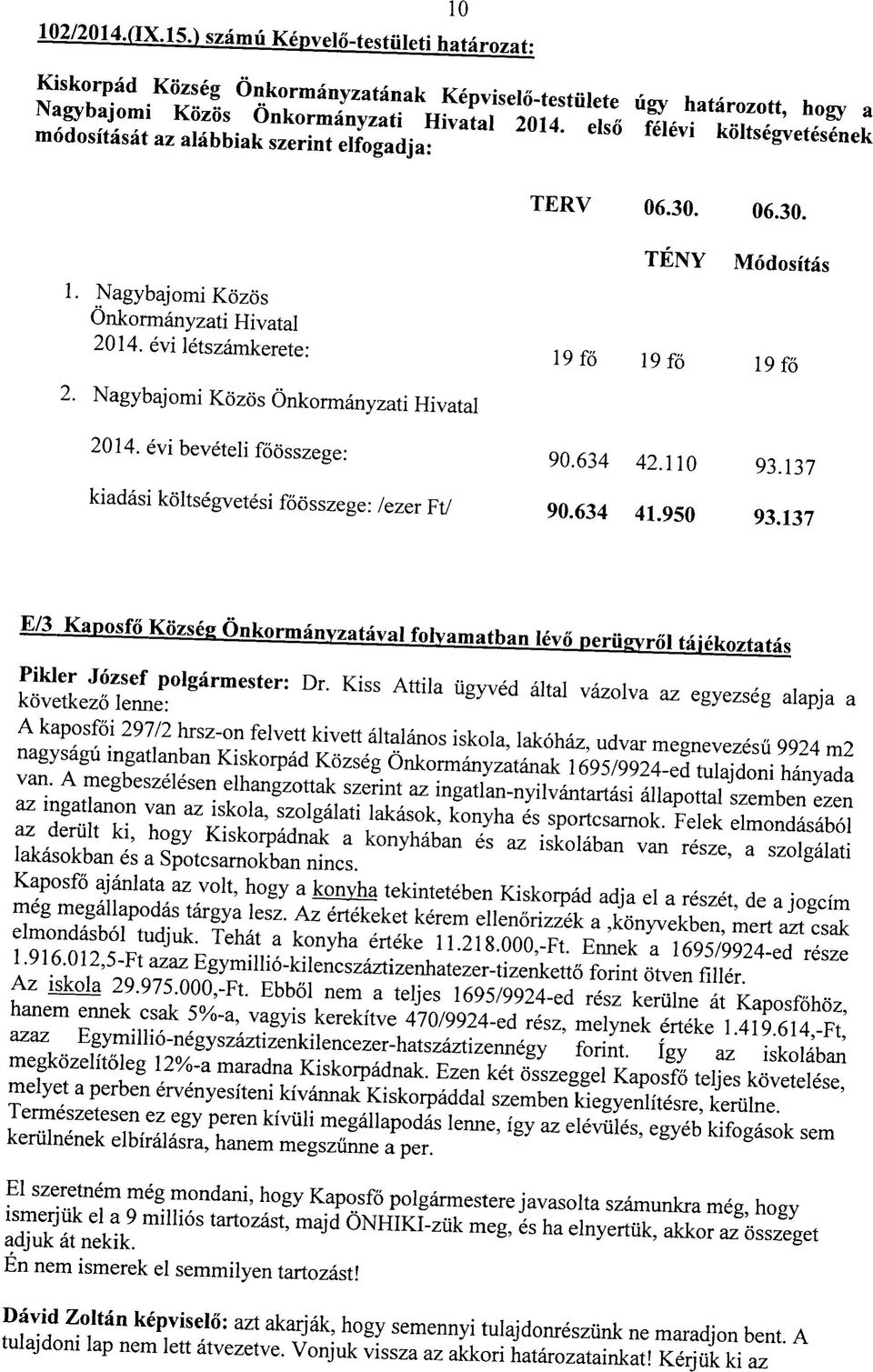 Nagybajomi Kozos Onkormanyzati Hivatal 2014. evi beveteii foosszege: kiadasi kdltsegvetesi foosszege: /ezer Ft/ 90.634 42.110 93.137 90.634 41.950 93.