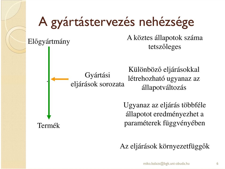 állapotváltozás Termék Ugyanaz az eljárás többféle állapotot eredményezhet a