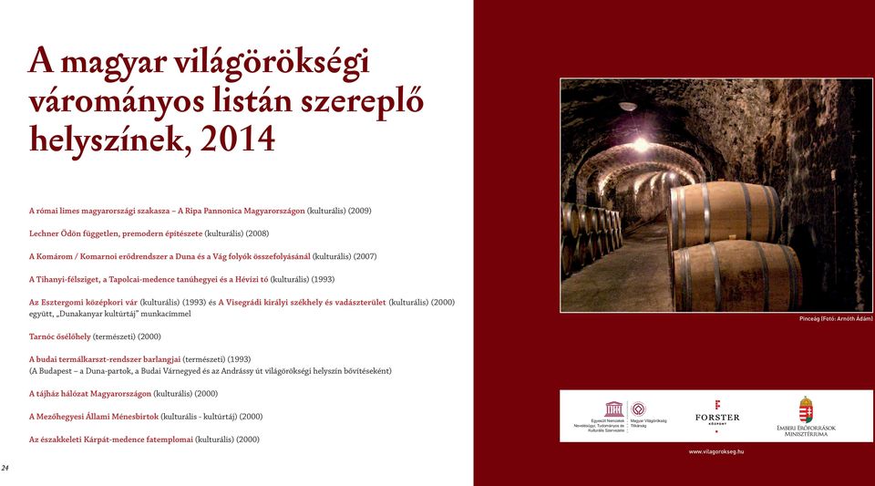 (kulturális) (1993) Az Esztergomi középkori vár (kulturális) (1993) és A Visegrádi királyi székhely és vadászterület (kulturális) (2000) együtt, Dunakanyar kultúrtáj munkacímmel Pinceág (Fotó: Arnóth