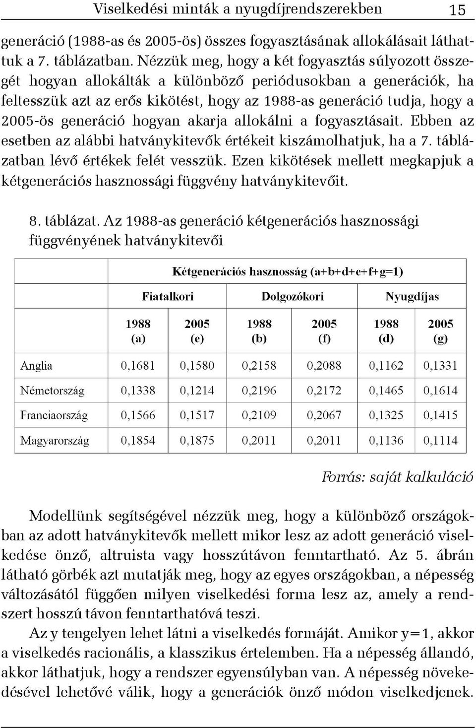 generáció hogyan akarja allokálni a fogyasztásait. Ebben az esetben az alábbi hatványkitevõk értékeit kiszámolhatjuk, ha a 7. táblázatban lévõ értékek felét vesszük.