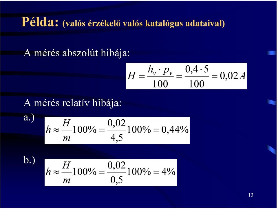 100 A mérés relatív hibája: a.