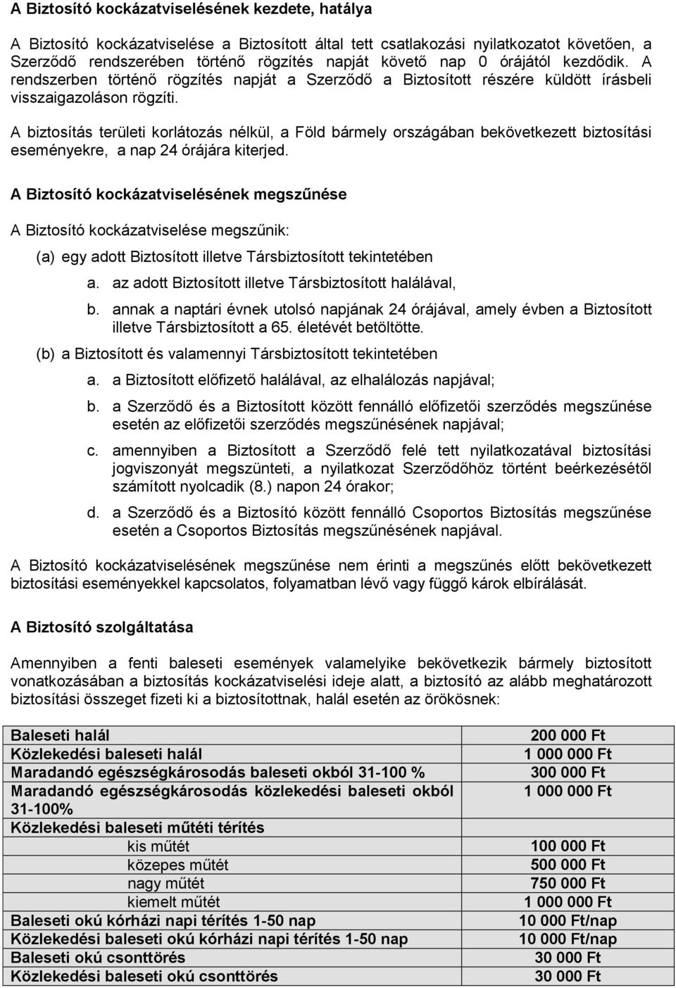 A biztosítás területi korlátozás nélkül, a Föld bármely országában bekövetkezett biztosítási eseményekre, a nap 24 órájára kiterjed.