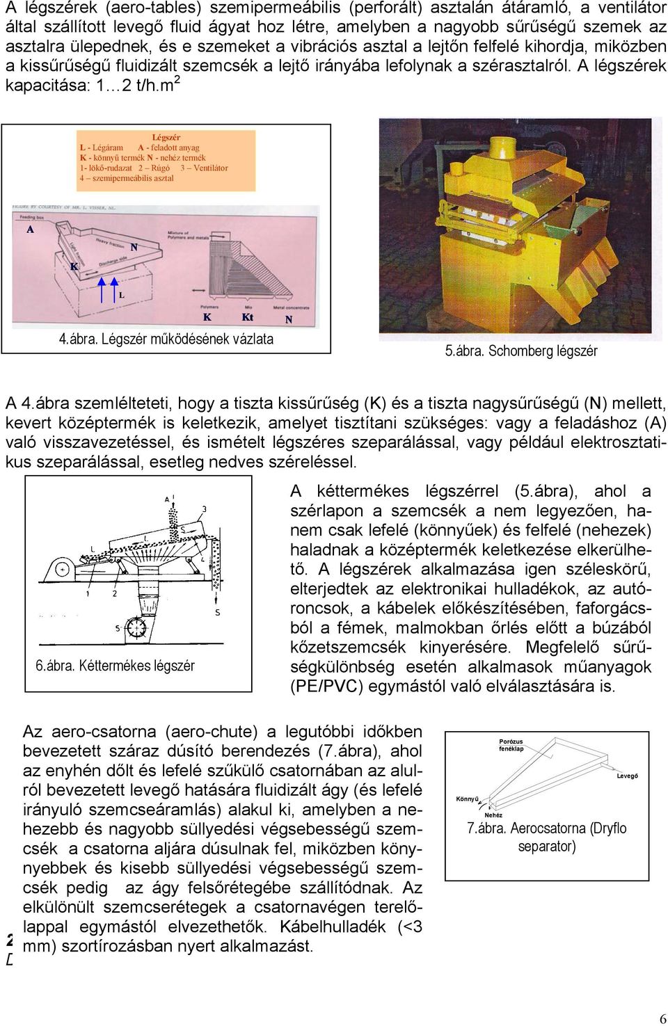 m Légszér L - Légáram A - feladott anyag K - önnyű termé N - nehéz termé 1- löő-rudazat Rúgó 3 Ventilátor 4 szemipermeábilis asztal A K N L K Kt 4.ábra. Légszér műödéséne vázlata N 5.ábra. Schomberg légszér A 4.