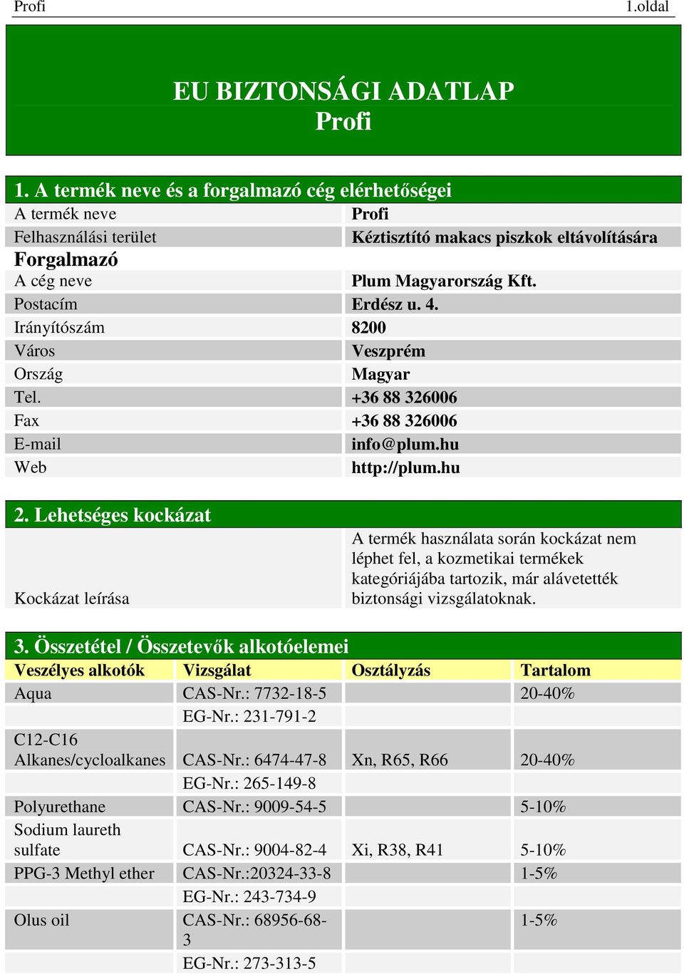 Irányítószám 8200 Város Veszprém Ország Magyar Tel. +36 88 326006 Fax +36 88 326006 E-mail info@plum.hu Web http://plum.hu 2.