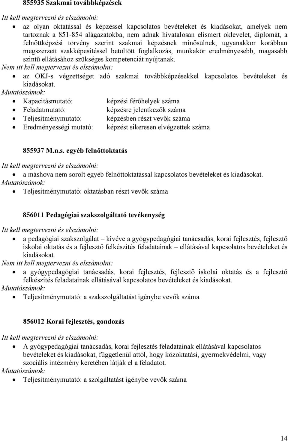 kompetenciát nyújtanak. az OKJ-s végzettséget adó szakmai továbbképzésekkel kapcsolatos bevételeket és kiadásokat.