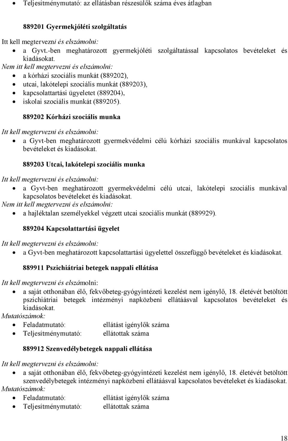 889202 Kórházi szociális munka a Gyvt-ben meghatározott gyermekvédelmi célú kórházi szociális munkával kapcsolatos bevételeket és kiadásokat.