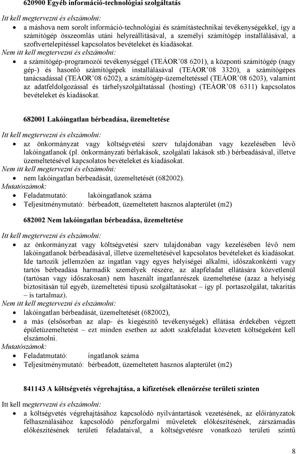 a számítógépes tanácsadással (TEÁOR 08 6202), a számítógép-üzemeltetéssel (TEÁOR 08 6203), valamint az adatfeldolgozással és tárhelyszolgáltatással (hosting) (TEÁOR 08 6311) kapcsolatos bevételeket