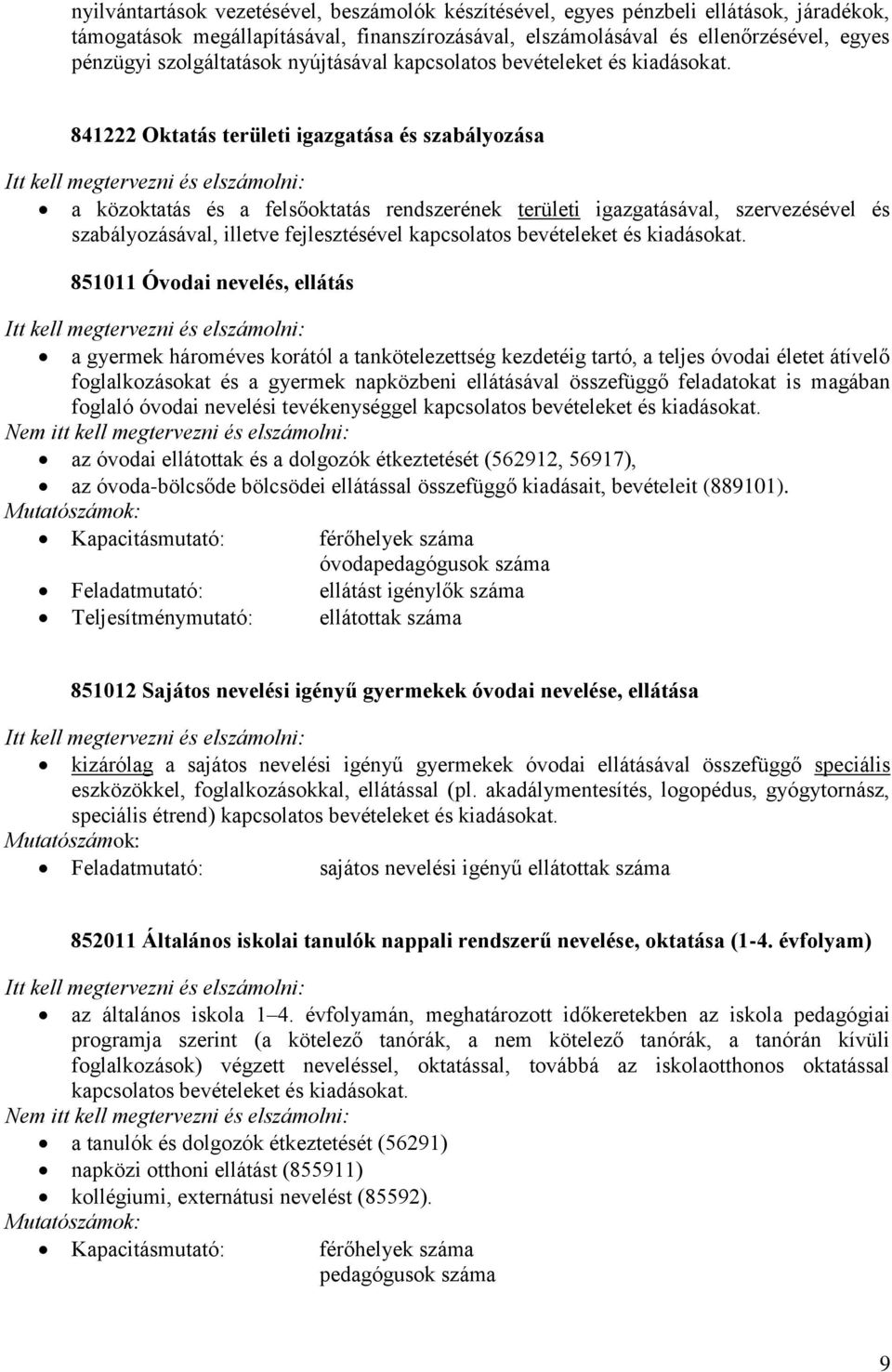 fejlesztésével 851011 Óvodai nevelés, ellátás a gyermek hároméves korától a tankötelezettség kezdetéig tartó, a teljes óvodai életet átívelő foglalkozásokat és a gyermek napközbeni ellátásával