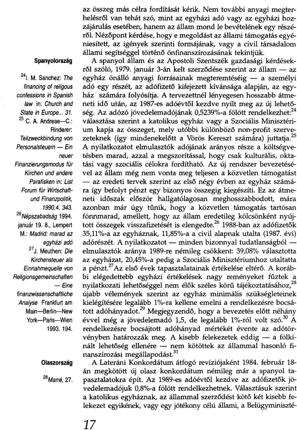 január 19. 8., Lempert M.: Madrid: marad az egyházi adó 27J.