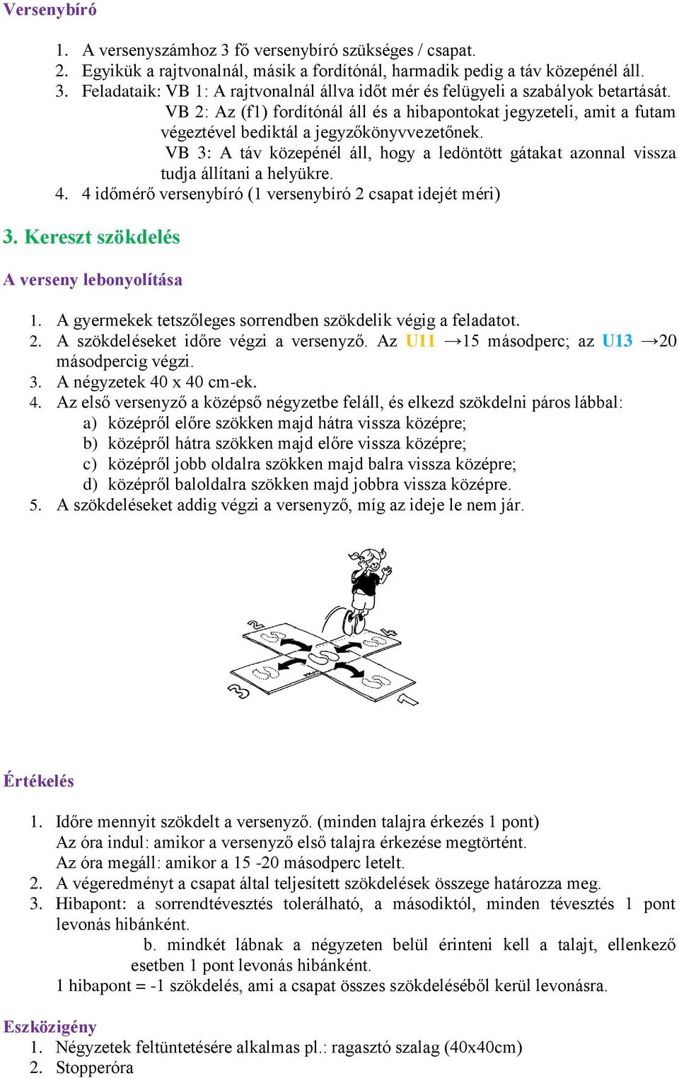 VB 3: A táv közepénél áll, hogy a ledöntött gátakat azonnal vissza tudja állítani a helyükre. 4. 4 időmérő versenybíró (1 versenybíró 2 csapat idejét méri) 3. Kereszt szökdelés 1.