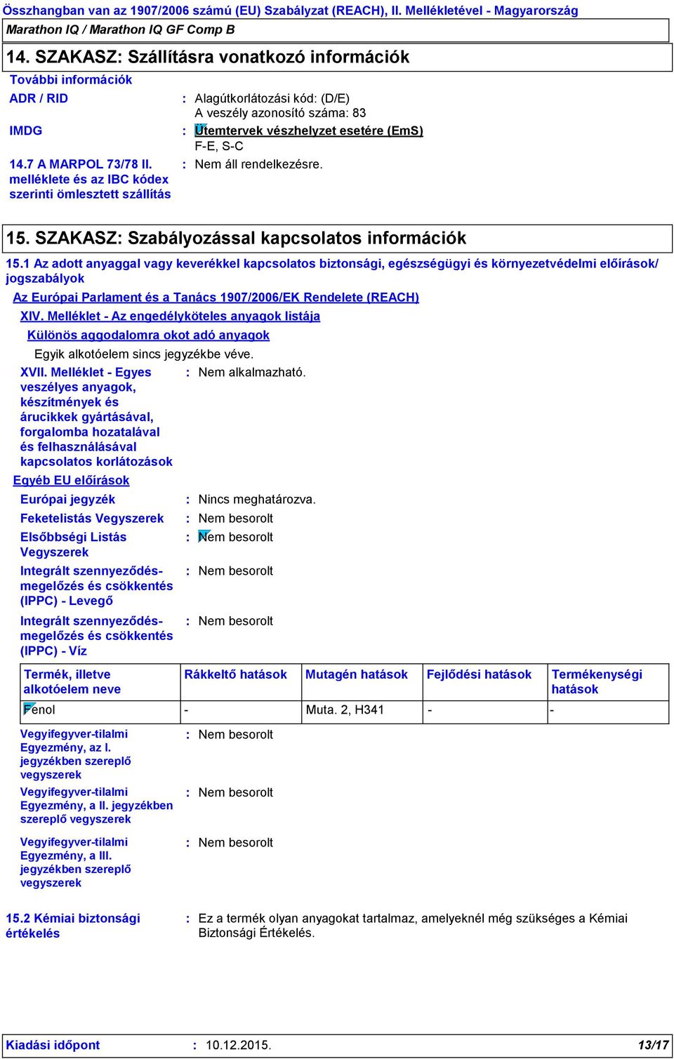 SZAKASZ Szabályozással kapcsolatos információk 15.