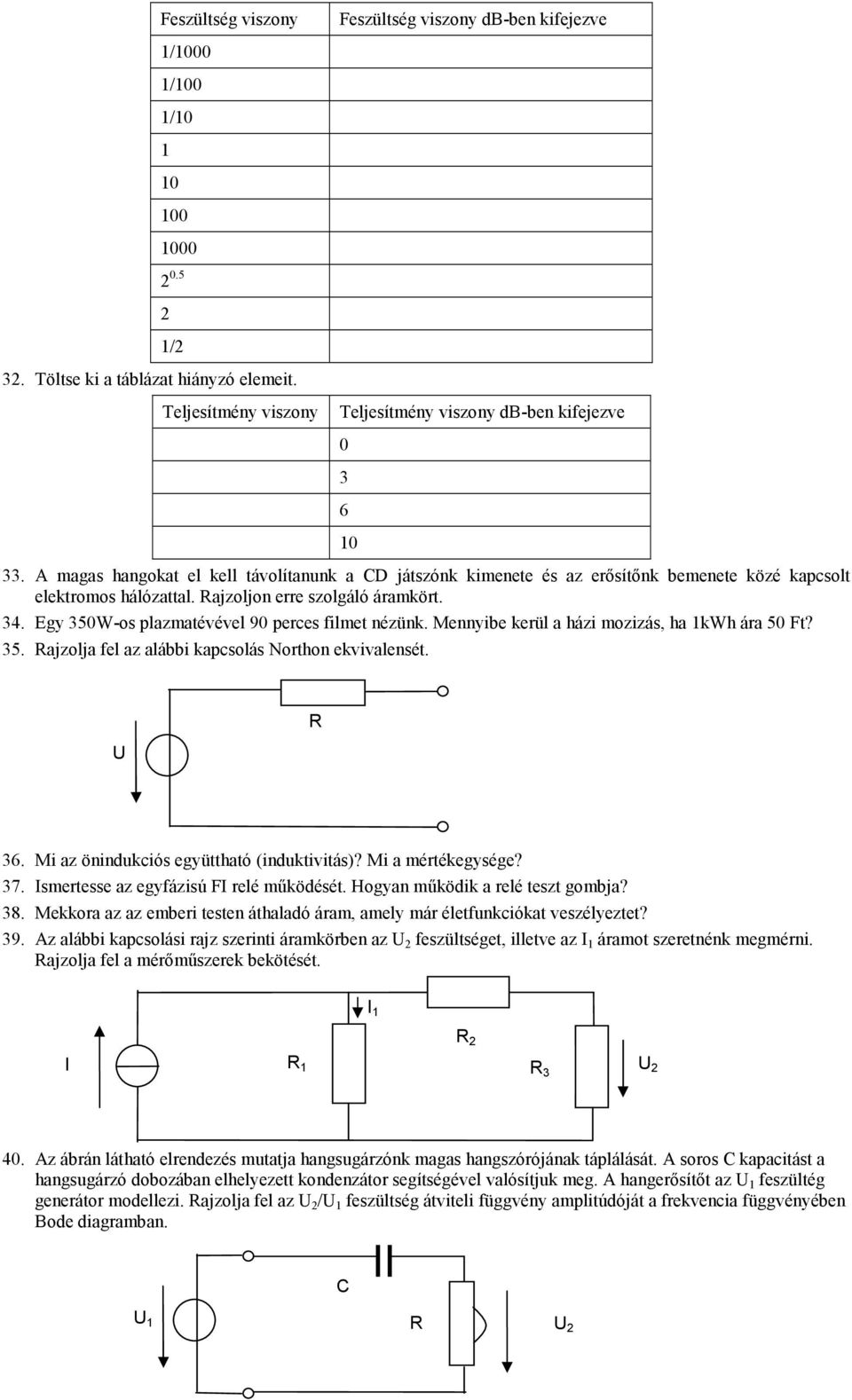 ajzoljon erre szolgáló áramkört. 34. Egy 350Wos plazmatévével 90 perces filmet nézünk. Mennyibe kerül a házi mozizás, ha 1kWh ára 50 Ft? 35. ajzolja fel az alábbi kapcsolás Northon ekvivalensét. U 36.