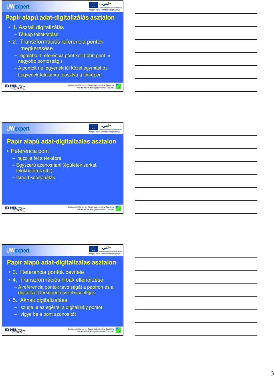 a térképen Papír alapú adat-digitalizálás asztalon Referencia pont rajzolja fel a térképre Egyszerő azonosítani (épületek sarkai, telekhatárok stb.