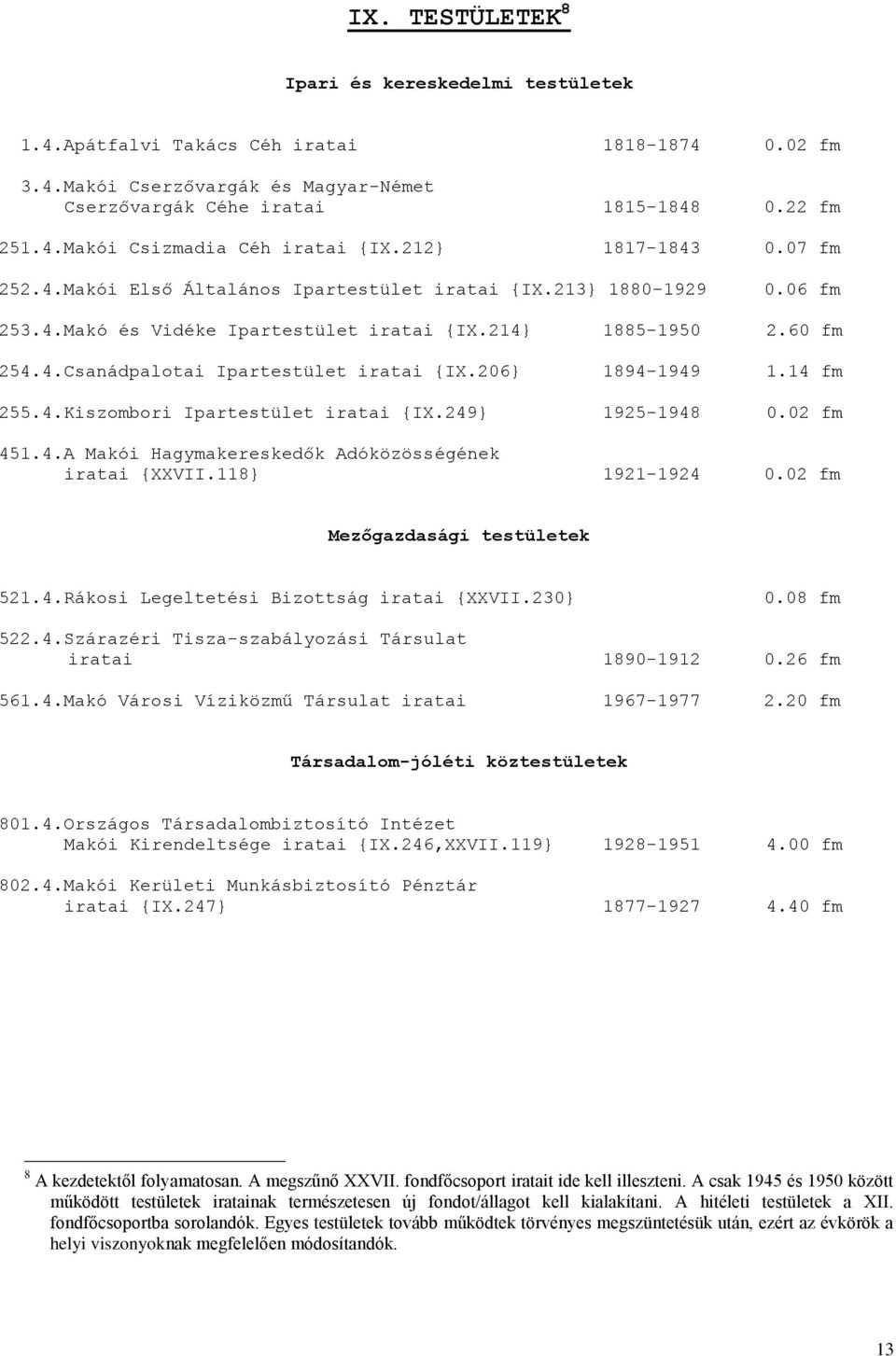 206} 1894-1949 1.14 fm 255.4.Kiszombori Ipartestület iratai {IX.249} 1925-1948 0.02 fm 451.4.A Makói Hagymakereskedők Adóközösségének iratai {XXVII.118} 1921-1924 0.02 fm Mezőgazdasági testületek 521.