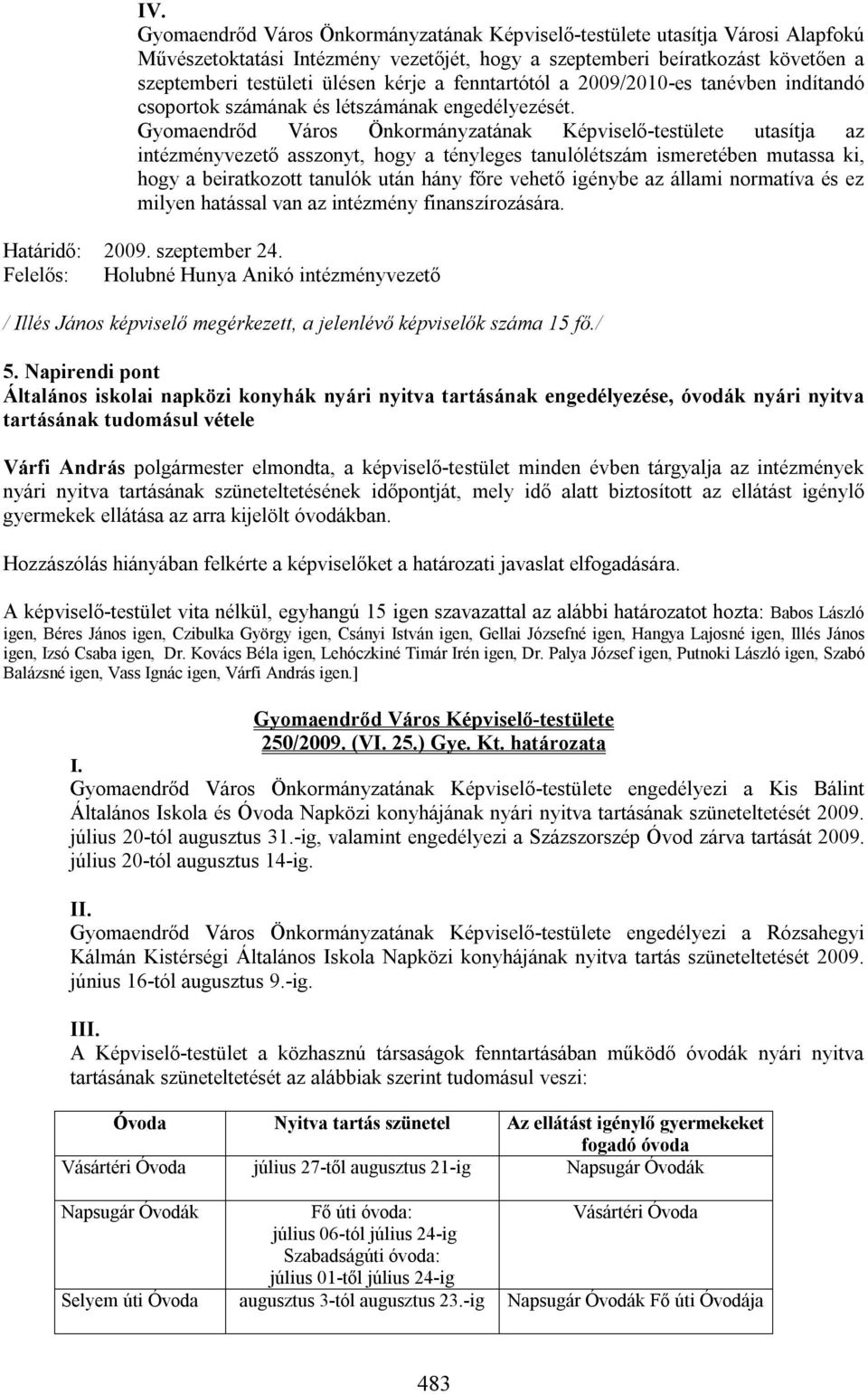 Gyomaendrőd Város Önkormányzatának Képviselő-testülete utasítja az intézményvezető asszonyt, hogy a tényleges tanulólétszám ismeretében mutassa ki, hogy a beiratkozott tanulók után hány főre vehető