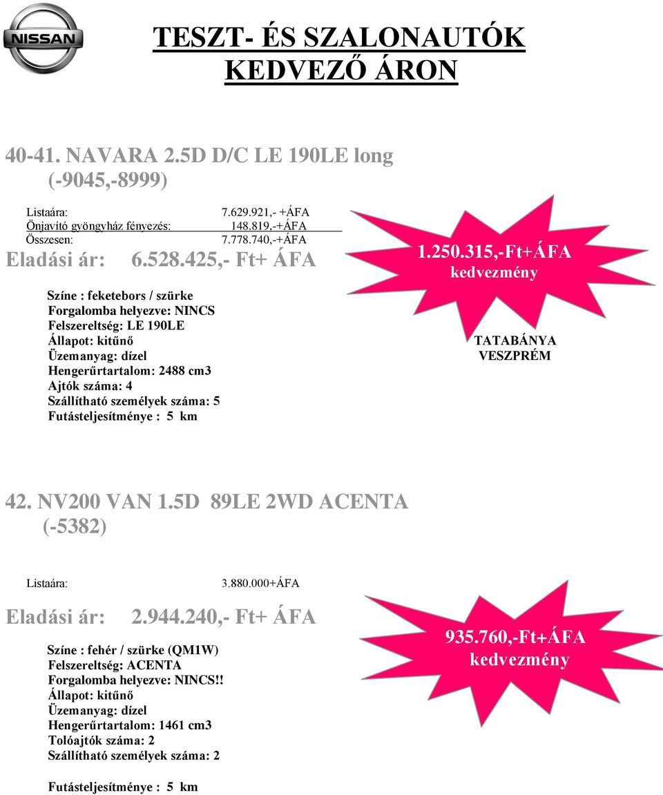 425, Ft+ ÁFA Színe : feketebors / szürke Felszereltség: LE 190LE Hengerűrtartalom: 2488 cm3 Ajtók száma: 4 1.250.315,Ft+ÁFA 42.