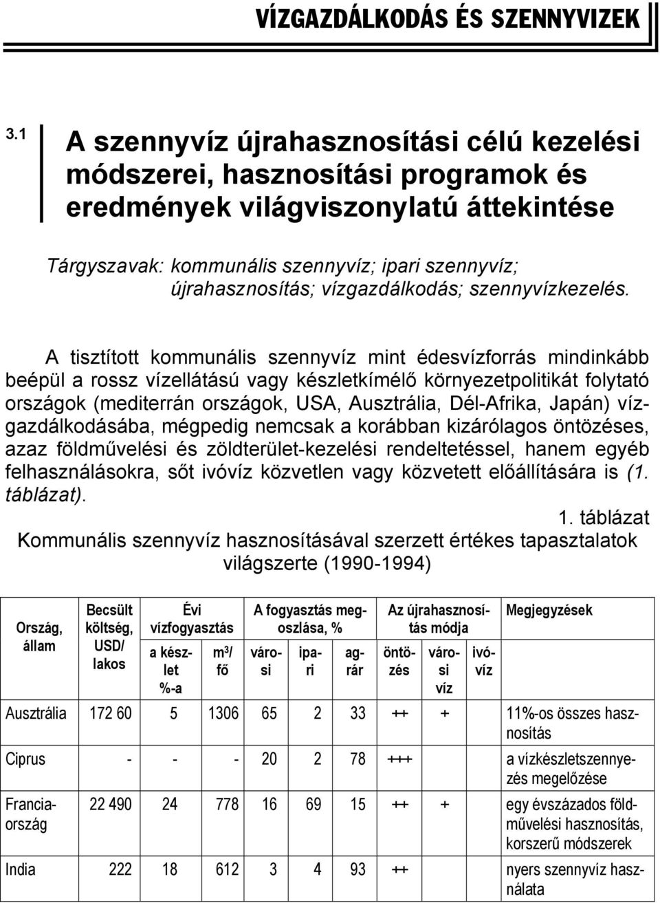 vízgazdálkodás; szennyvízkezelés.