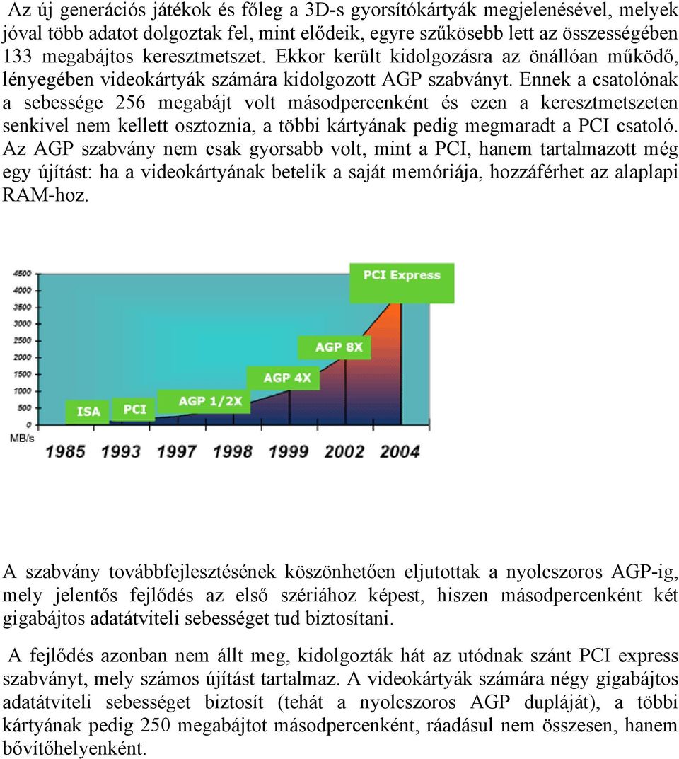 Ennek a csatolónak a sebessége 256 megabájt volt másodpercenként és ezen a keresztmetszeten senkivel nem kellett osztoznia, a többi kártyának pedig megmaradt a PCI csatoló.