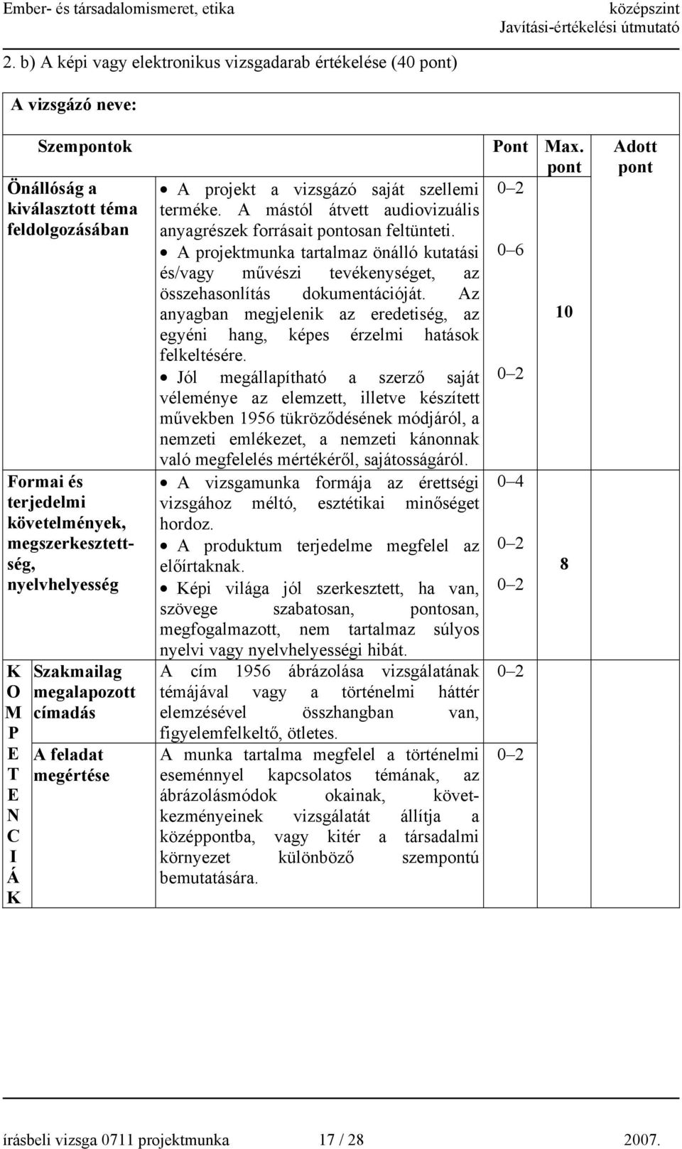 megalapozott címadás A feladat megértése A projekt a vizsgázó saját szellemi terméke. A mástól átvett audiovizuális anyagrészek forrásait osan feltünteti.