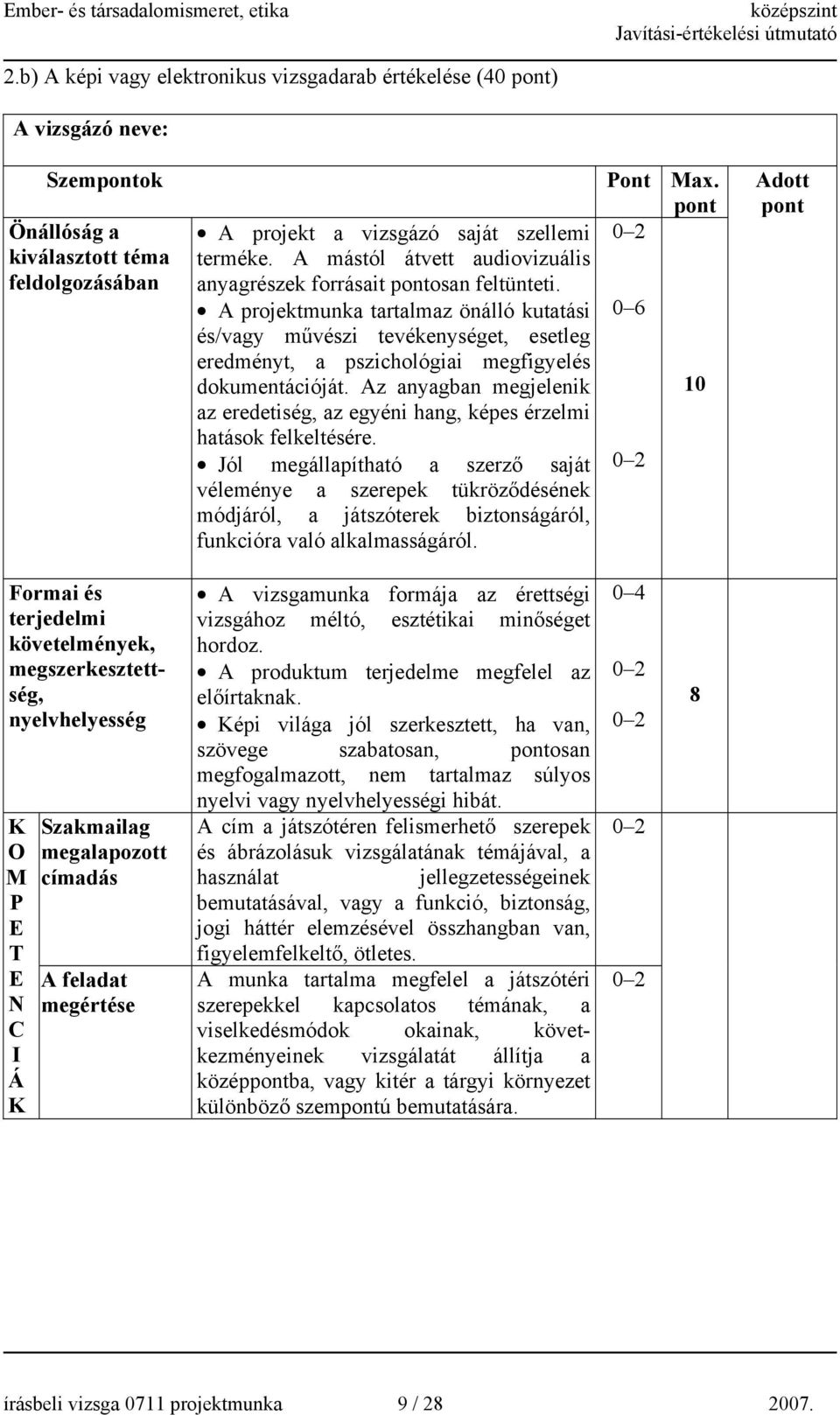 A projektmunka tartalmaz önálló kutatási és/vagy művészi tevékenységet, esetleg eredményt, a pszichológiai megfigyelés dokumentációját.