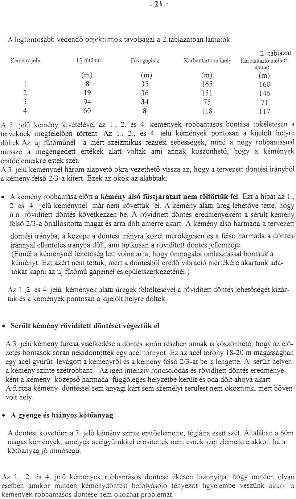 kémények robbantásos bontása tökéetesen a terveknek megfeeöen történt. Az 1., 2., és 4. Jeű kémények pontosan a kijeöt heyre dötek.