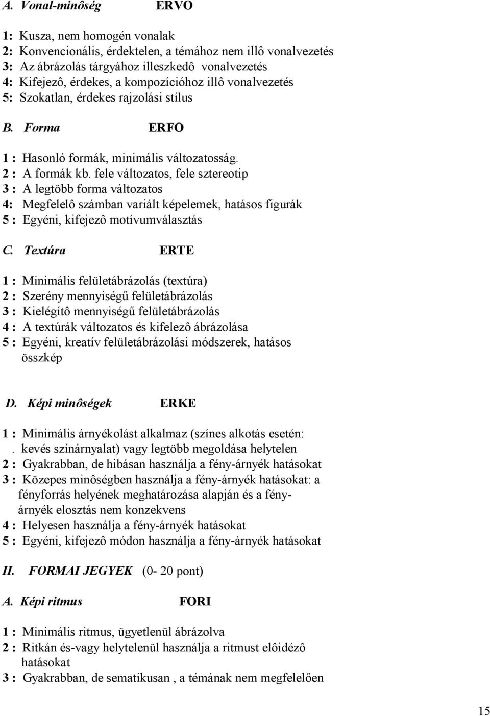 fele változatos, fele sztereotip 3 : A legtöbb forma változatos 4: Megfelelô számban variált képelemek, hatásos figurák 5 : Egyéni, kifejezô motívumválasztás C.