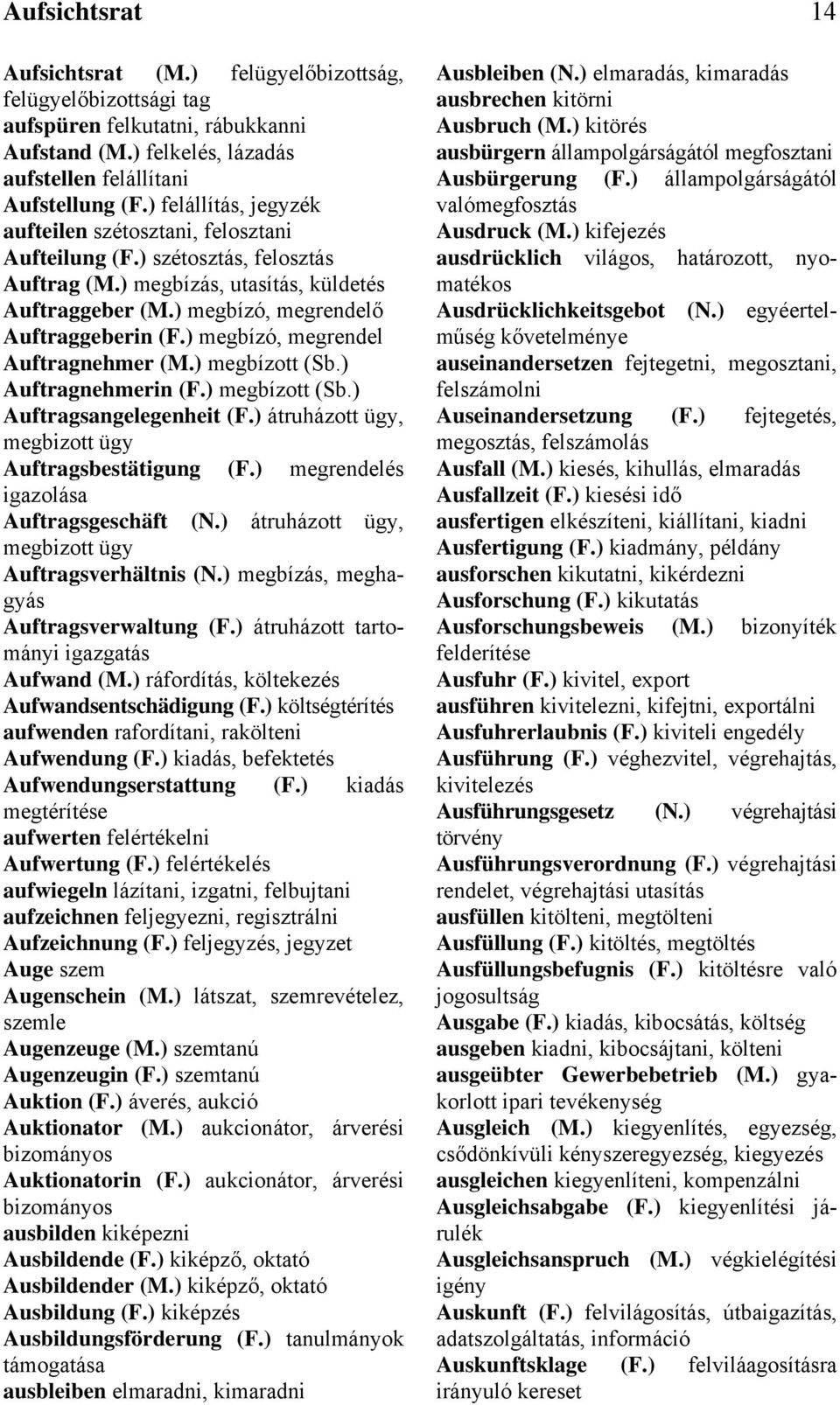 ) megbízó, megrendel Auftragnehmer (M.) megbízott (Sb.) Auftragnehmerin (F.) megbízott (Sb.) Auftragsangelegenheit (F.) átruházott ügy, megbizott ügy Auftragsbestätigung (F.