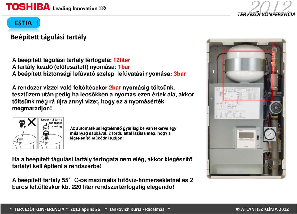 megmaradjon! Az automatikus légtelenítő gyárilag be van tekerve egy műanyag sapkával. 2 fordulattal lazítsa meg, hogy a légtelenítő működni tudjon!