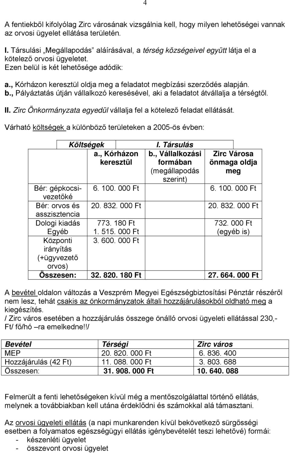 , Kórházon keresztül oldja meg a feladatot megbízási szerződés alapján. b., Pályáztatás útján vállalkozó keresésével, aki a feladatot átvállalja a térségtől. II.