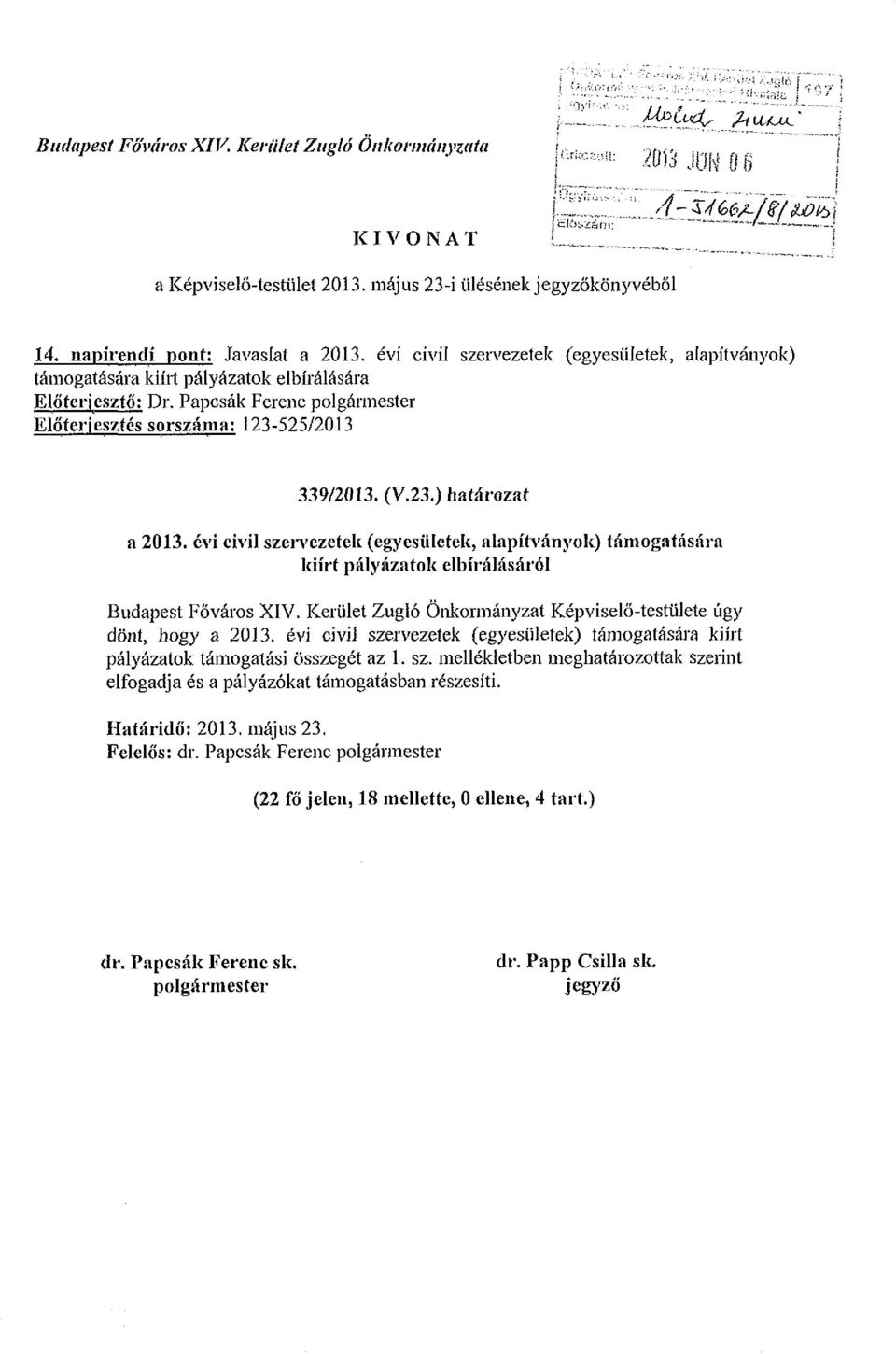 évi civil szervezetek (egyesületek, alapítványok) támogatására kiírt pályázatok elbírálásáról Budapest Főváros XIV. Kerület Zugló Önkormányzat Képviselő-testülete úgy dönt, hogy a 2013.