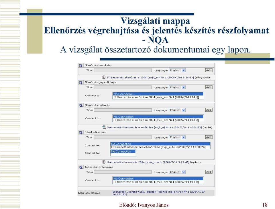 részfolyamat -NQA A vizsgálat