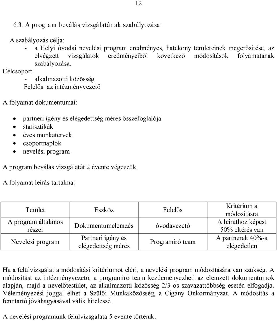 módosítások folyamatának szabályozása.