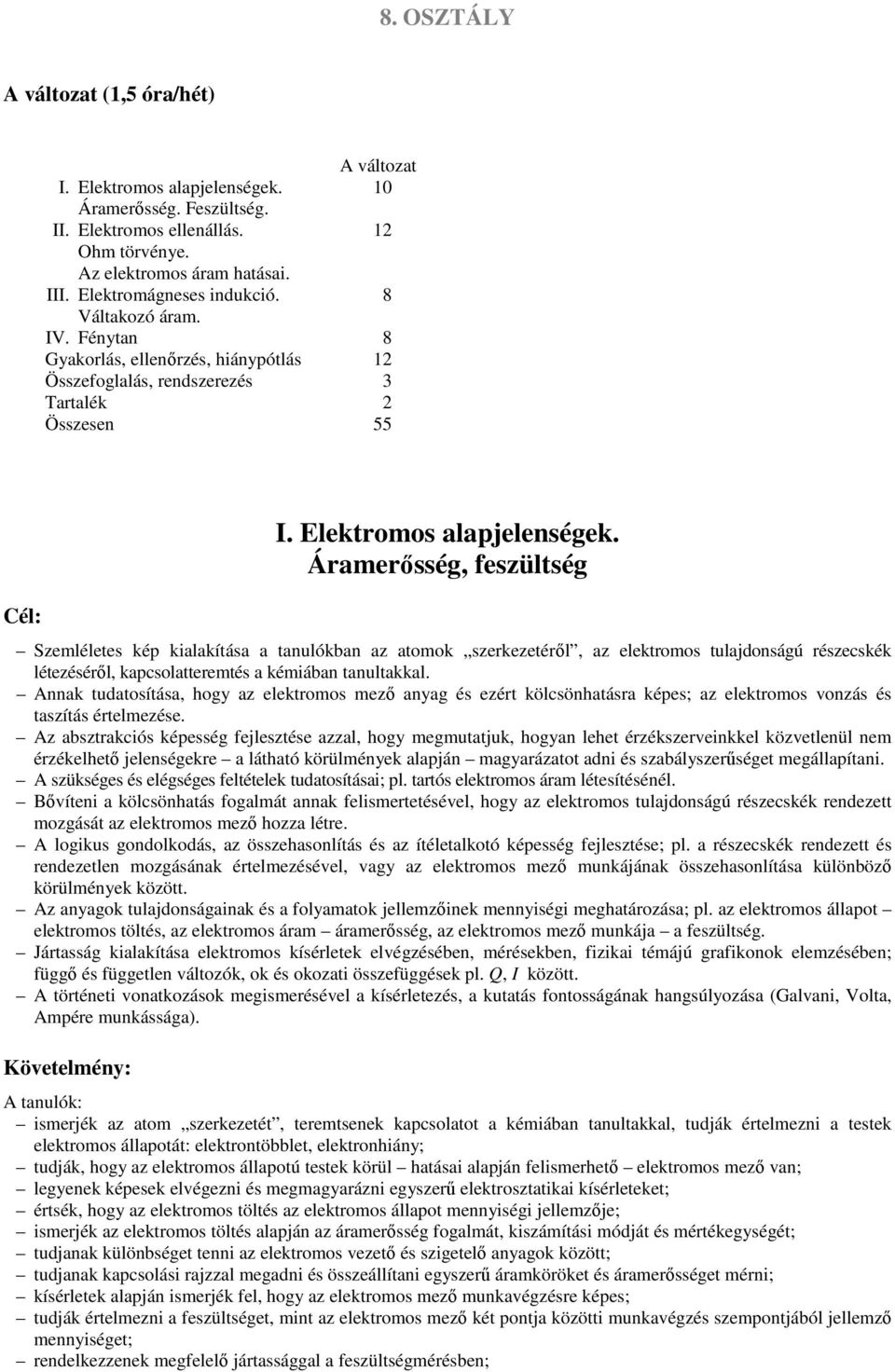 Áramerősség, feszültség Szemléletes kép kialakítása a tanulókban az atomok szerkezetéről, az elektromos tulajdonságú részecskék létezéséről, kapcsolatteremtés a kémiában tanultakkal.