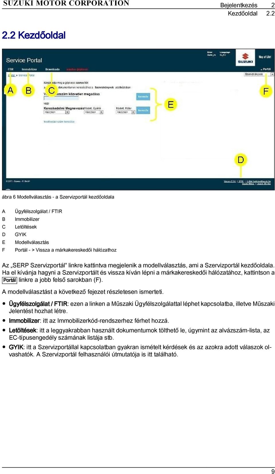 Szervizportál linkre kattintva megjelenik a modellválasztás, ami a Szervizportál kezdőoldala.