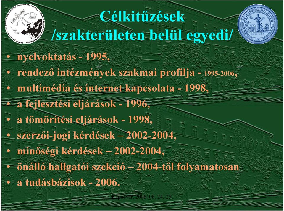 eljárások - 1996, a tömörítési eljárások - 1998, szerzői-jogi kérdések 2002-2004,